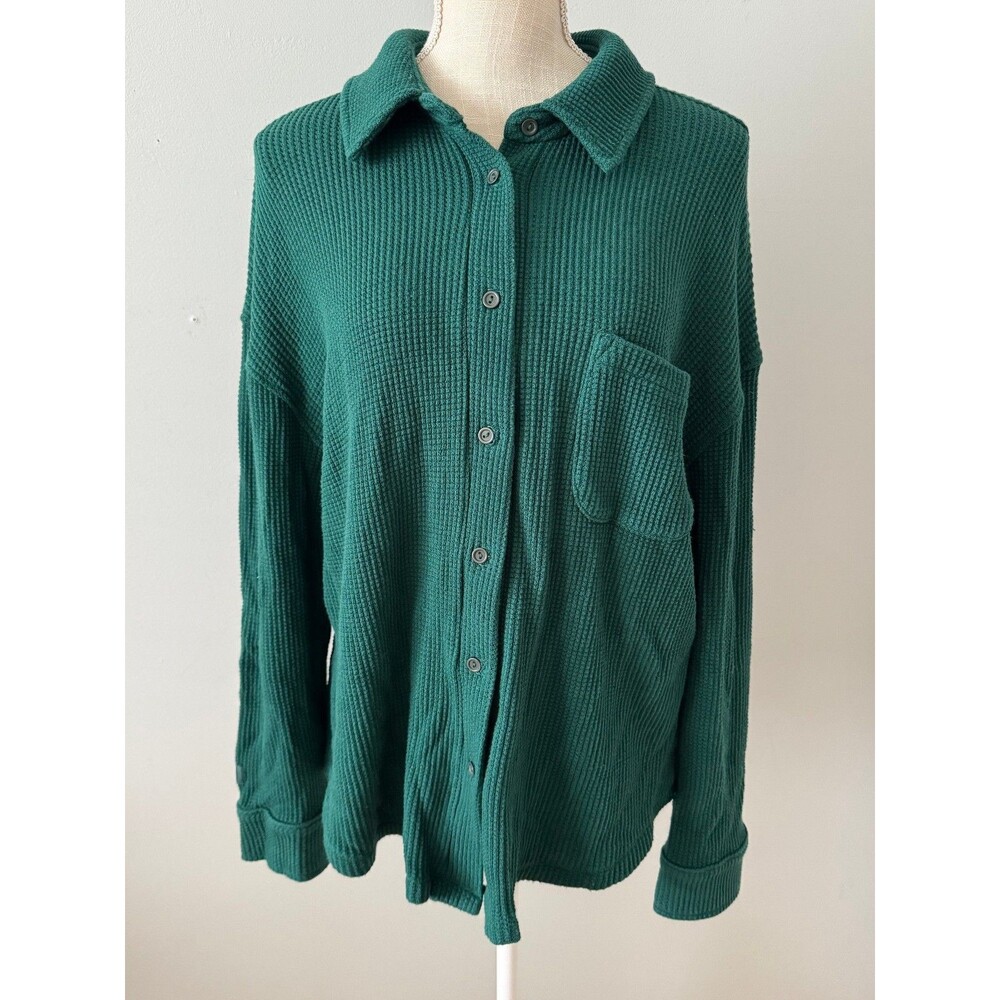 Set Active Women's Green Long Sleeve Waffle Knit Thermal Sweater Top Size M